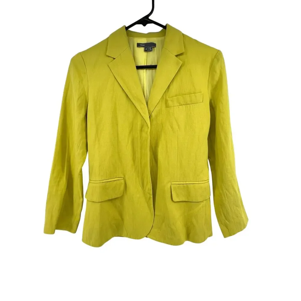 Vince Citron Yellow Blazer Jacket Size 2 Button Closure Cotton Wool Blend Work